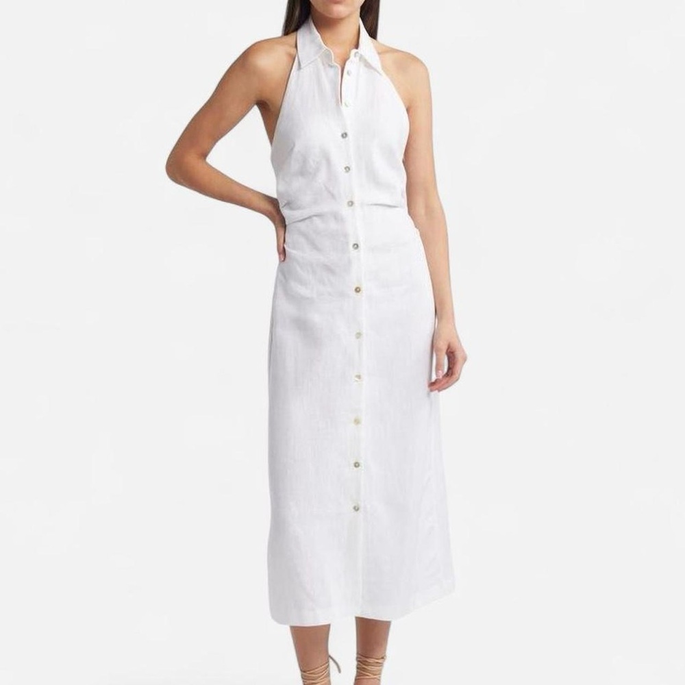 Mango White Halter-Style Button-Front Midi Dress